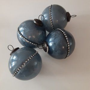 Dark Blue Christmas Ball ornaments with rhinestones 4"